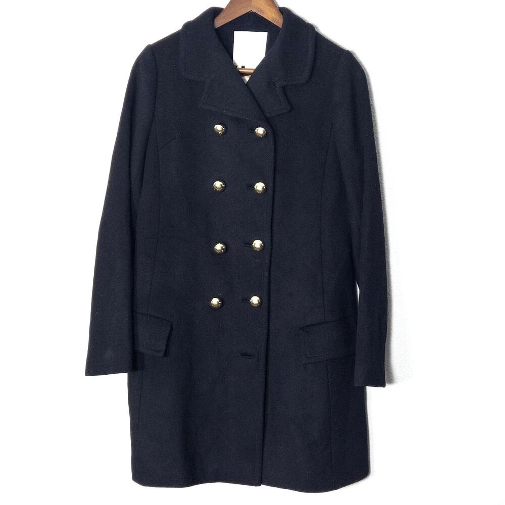 Kate Spade Black Wool Coat Size 6 Double Breasted Gold Button Classic